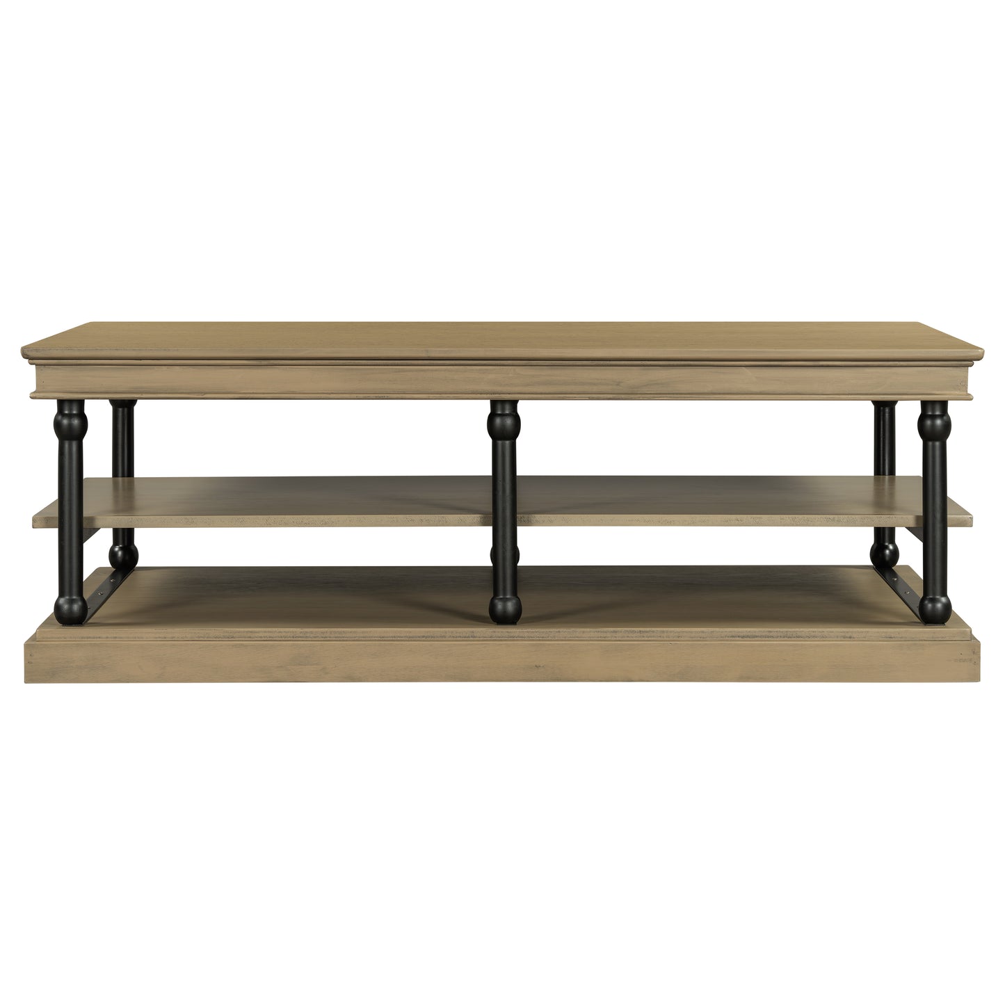 55.1" Wood Coffee Table with Black Legs, 2 Open Storage Shelves, Modern Living Room Table