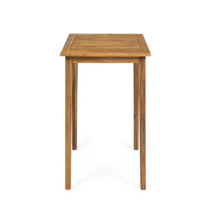 Teresa Outdoor Minimalist Acacia Wood Square Bar Table