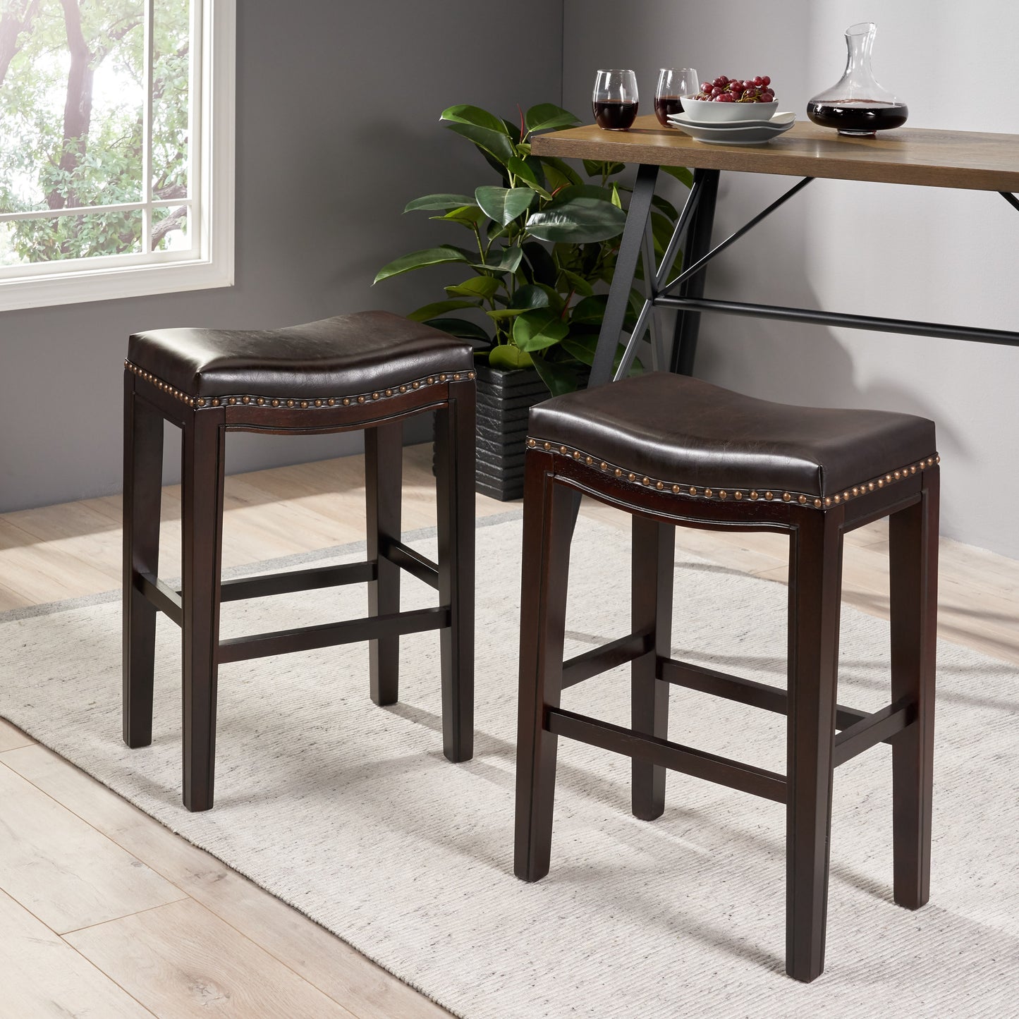 Contemporary Studded Counter Stool (Set of 2)