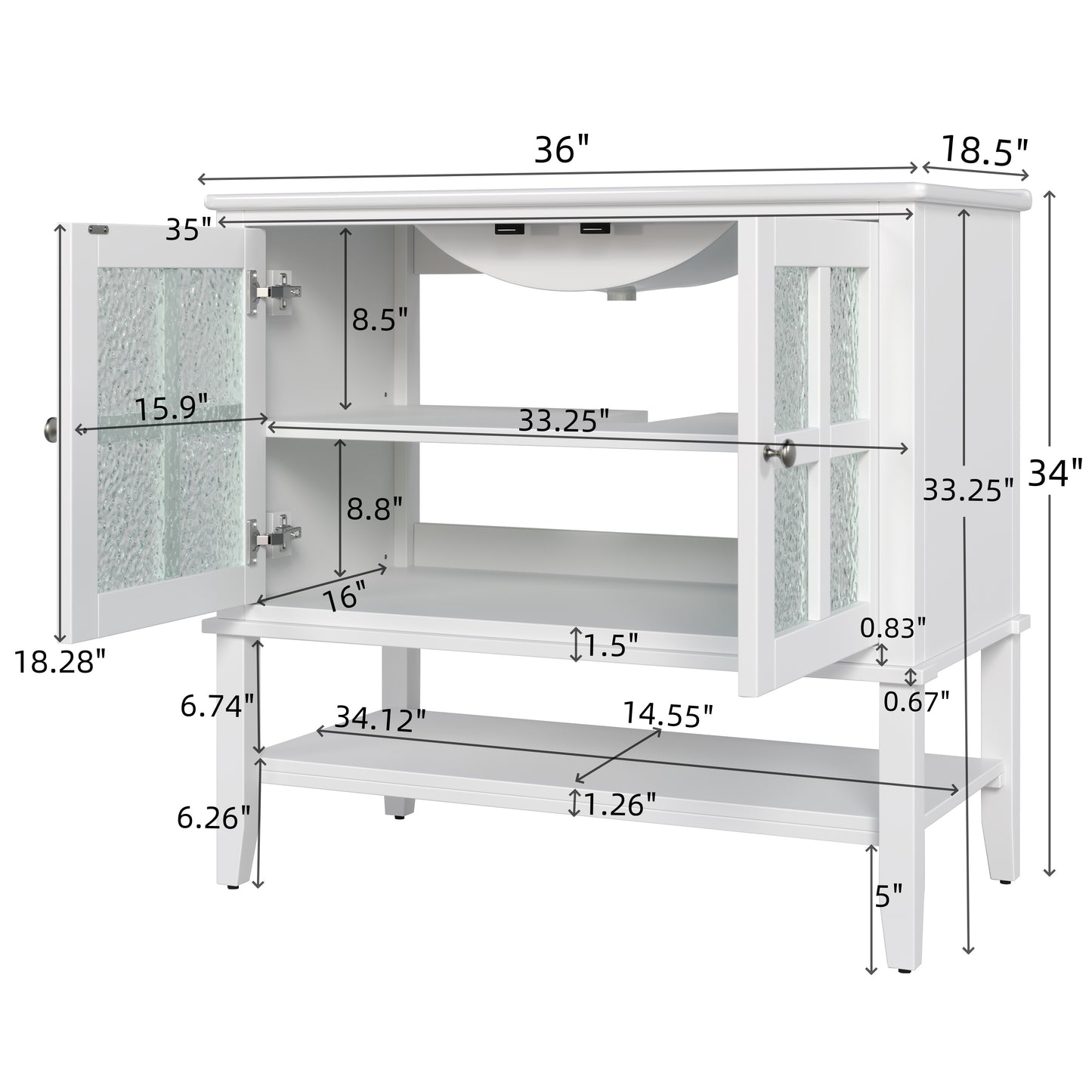 Faelan Bathroom Vanity with Ceramic Sink with Adjustable Shelf and open shelf