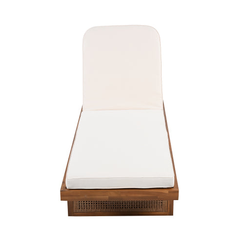 ‌PinDrift‌ Outdoor Lounge Chair - Acacia Wood & PE Rattan Design with White Cushion