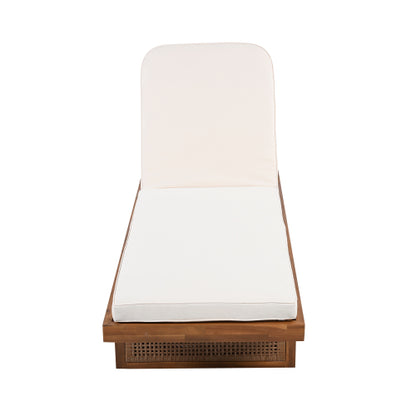 ‌PinDrift‌ Outdoor Lounge Chair - Acacia Wood & PE Rattan Design with White Cushion