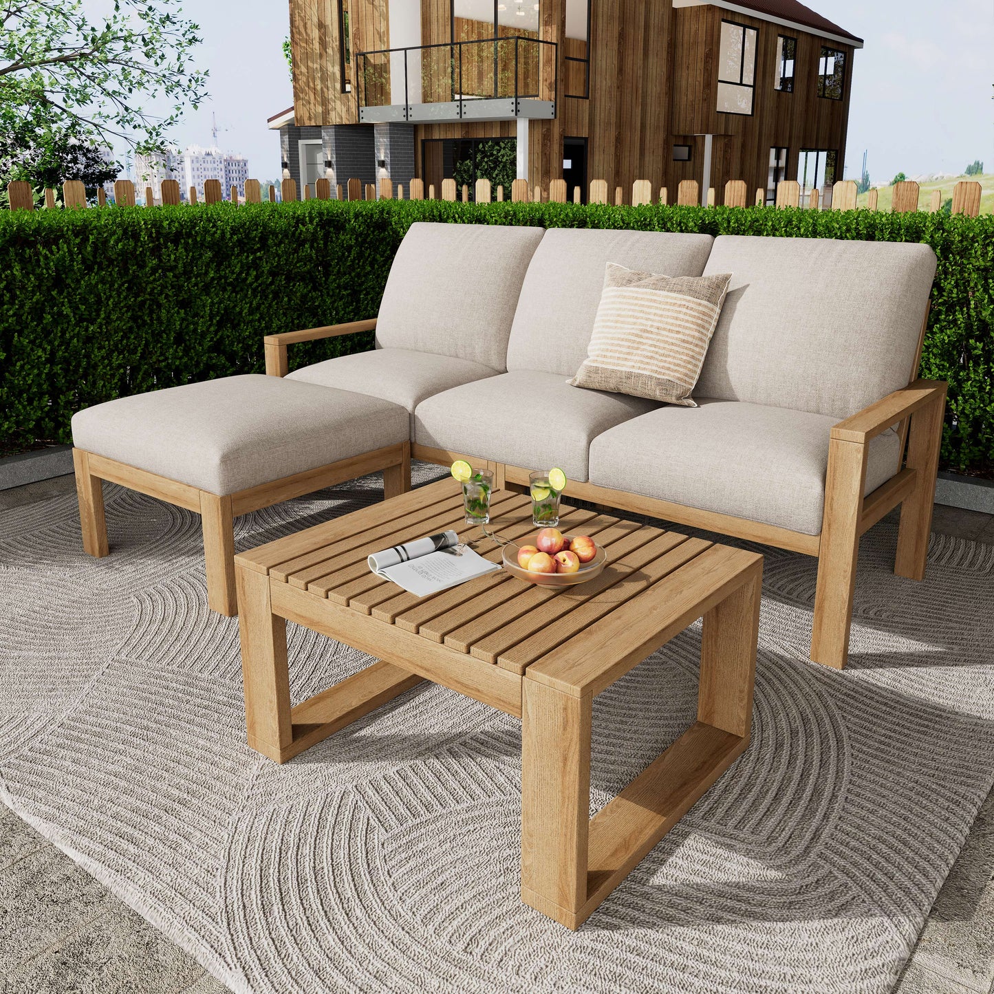 Silas Outdoor 3pcs Acacia Sectional Patio Sofa Set With Coffee Table