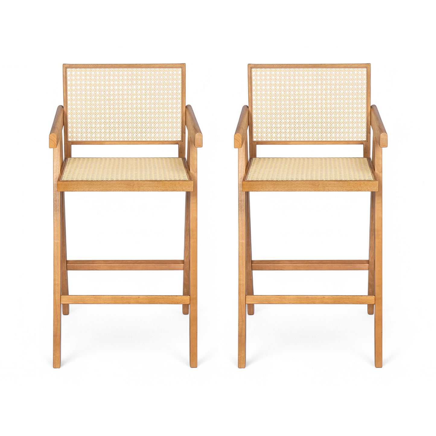 Lomiare Modern Minimalist Bar Stool with Cane Seat, Solid Wood Frame