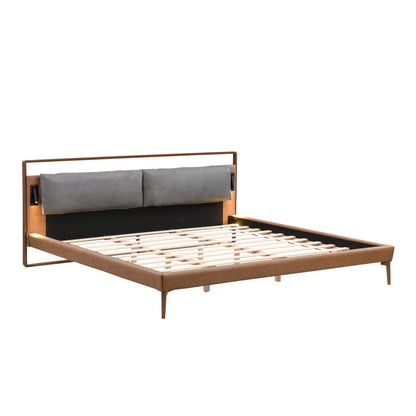 Mireva Brown&Gray Leather King Bed with 2pcs Night Lights