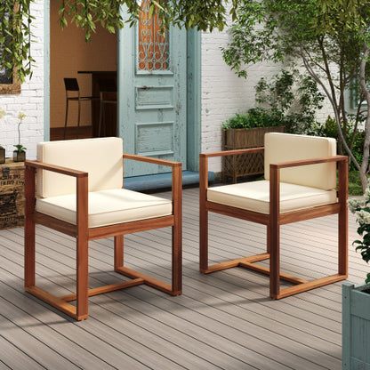 Zephyra Modern Outdoor Patio Acacia Wood Dining Chairs with Cushions