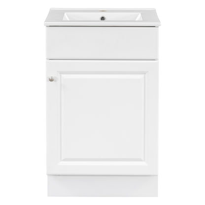 Effervescent Vanes Wood Frame 20" Bathroom Vanity with Ceramic Sink, Cabinet with Soft-Closing Door Shelf and Adjustable Shelf, Open Back, Metal Hardware, Storage/Organizer, White