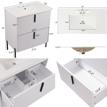 Peaken 30" Bathroom Vanity with Ceramic Sink and Full-Extension Drawers, Soft Close Undermount Drawer Slides
