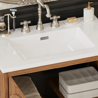 ‌Nexrail 31" Vintage Bathroom Vanity with Ceramic Sink, with Bronze Pulls and Tempered Glass