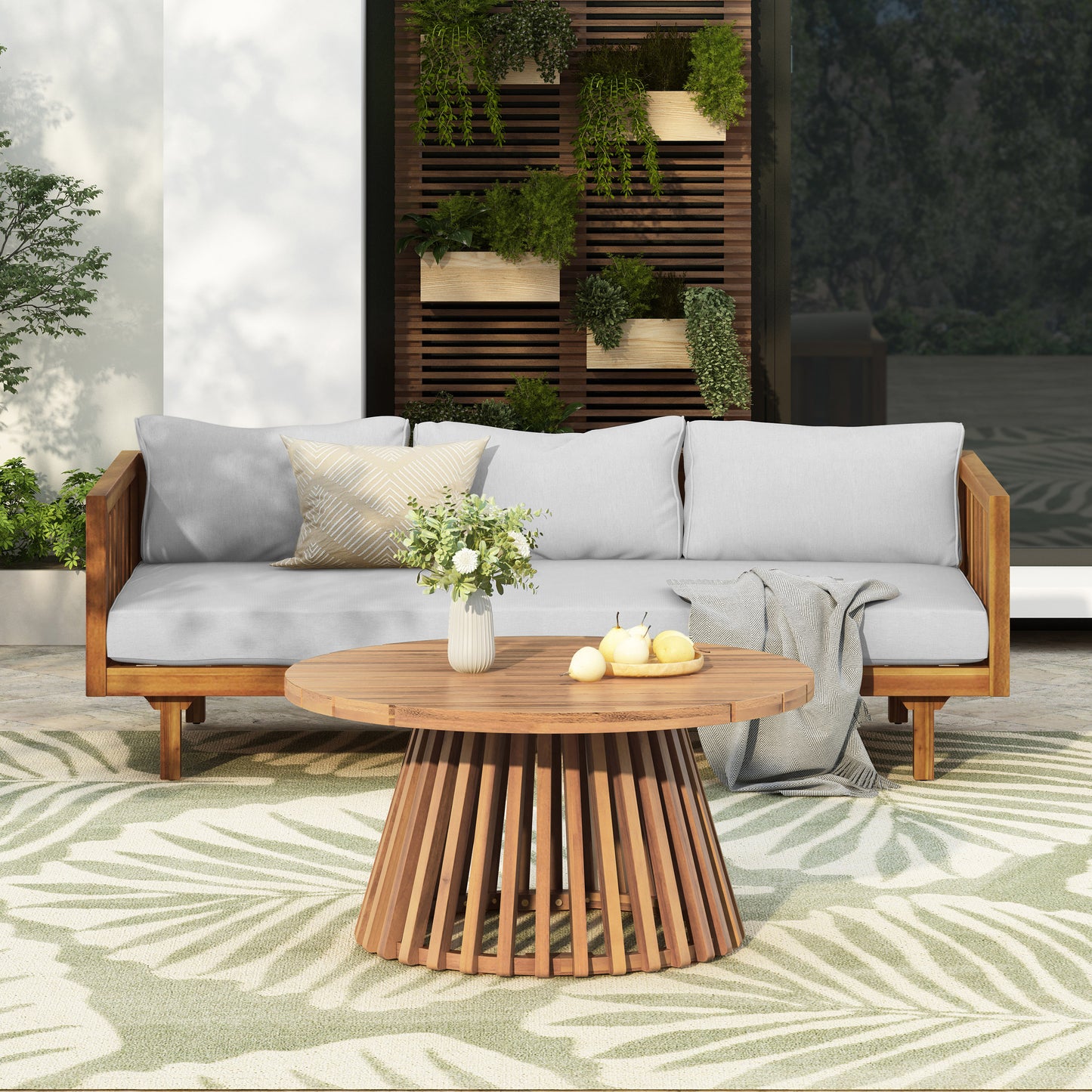 Xenath Outdoor Patio Furnitre Sets 3 Pieces,3 Seater Daybed + Acacia Wood Table