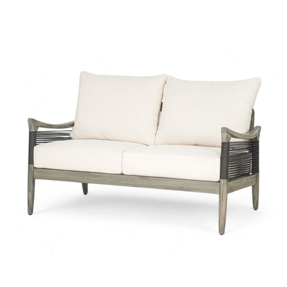 Brsin Outdoor Patio Seating Group,Woven Rope Loveseat with Cushions and Coffee Table