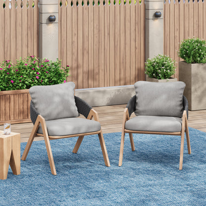 Reafter Outdoor Patio Elegant rattan Chair with Cushions (Set of 2)