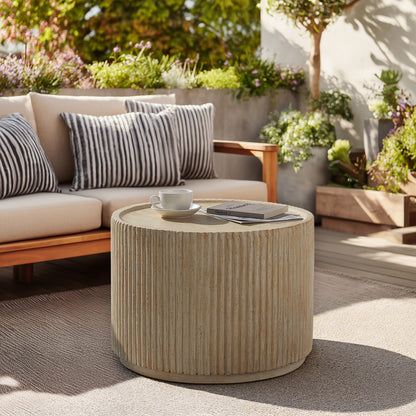 Glena 23.5" MGO Round Fluted Coffee Table for Both Indoor and Outdoor