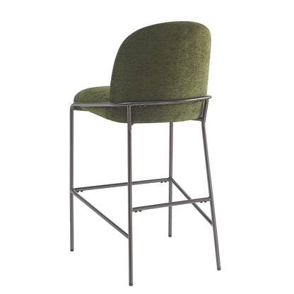 Galence Indoor Metal Upholstered Barstool, Antique Bronze Finish Frame, Set of 2
