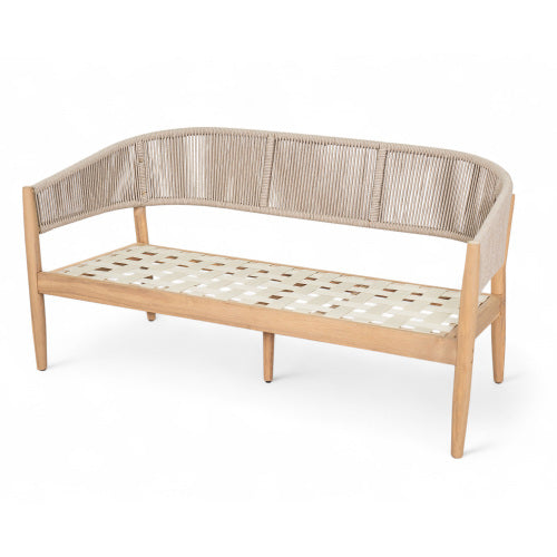 Veronia Outdoor Patio Acacia Wood Loveseat, Natural Finish Wood, Beige Cushion