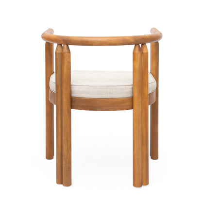 Cavar Acacia Wood Armrest Dining Chair, Teak Finish with Beige Cushion, Set of 2