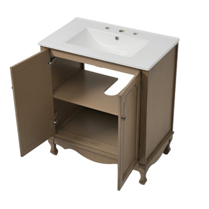Orion 30" Vintage Bathroom Vanity with Ceramic Sink, Bathroom Vanity Cabinet,Antique Brown