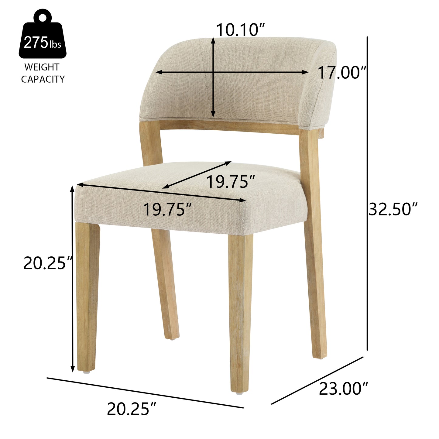 Veyotilous Upholstered Back Side Dining Chair with Rubber Wood Frame (Set of 2)