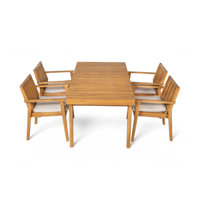 Somadorin Durable 5 - Piece Patio Furniture Set Acacia Wood Table and 4 Heavy-Duty Cushioned Chairs