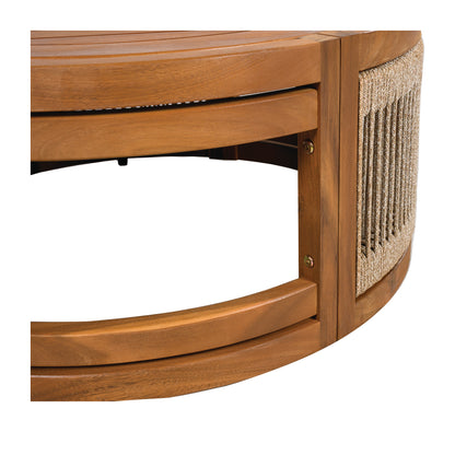 Cavolenin 27.95" Acacia Wood Outdoor Coffee Table - Handwoven Rope Accent Boho Patio Table