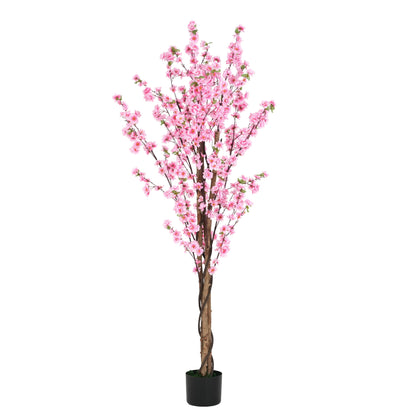 Brynden 6' Artificial Peach Blossom Tree with Black Plastic Pot