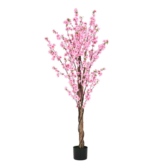 Brynden 6' Artificial Peach Blossom Tree with Black Plastic Pot
