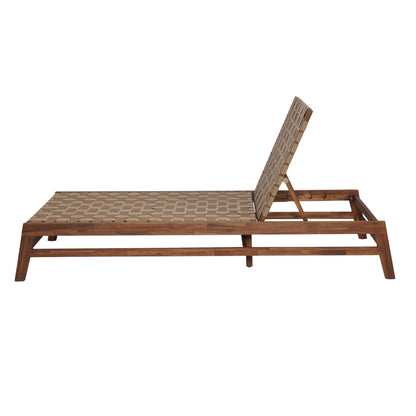 Rionaris Outdoor Acacia Wood Rope Chaise Lounge Adjustable 4-Position Recliner