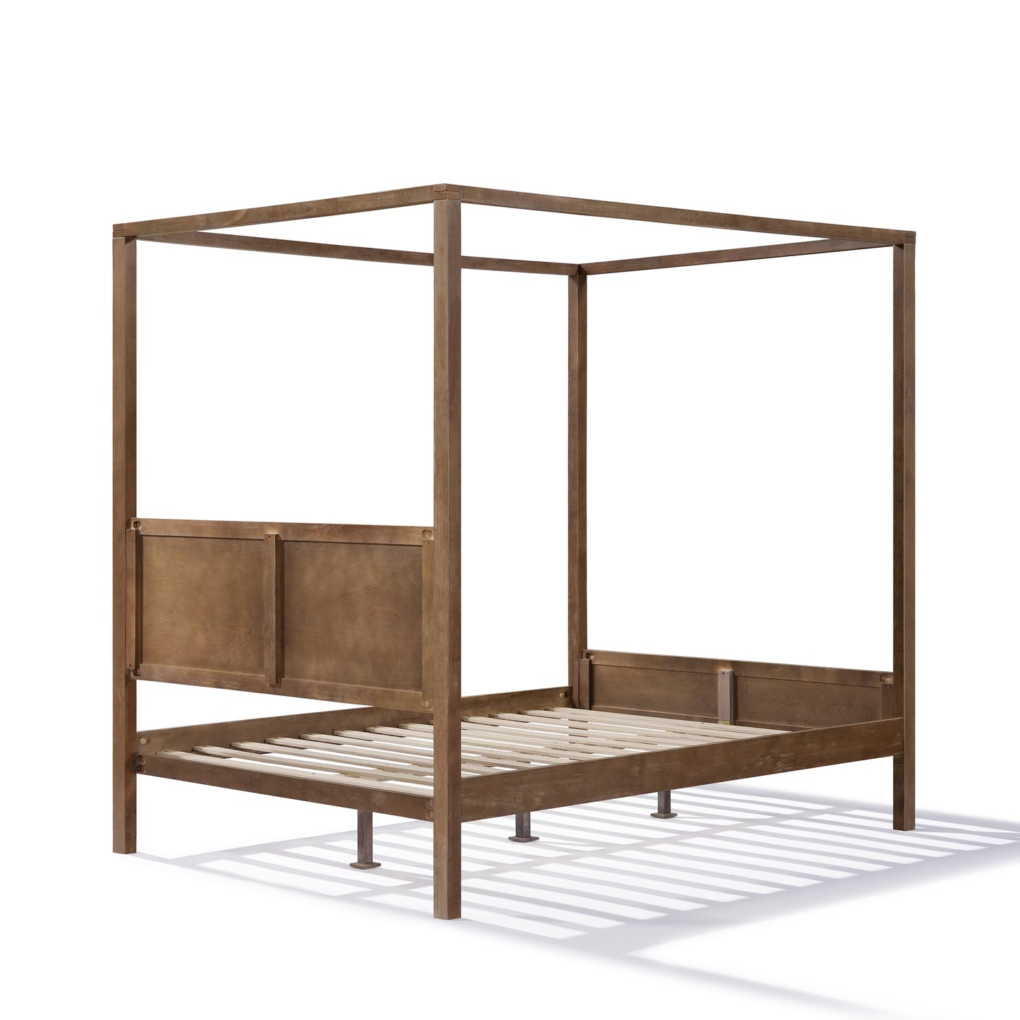 Quorcanor Queen Size Antique Oak Feature Solid Wood Canopy Bed