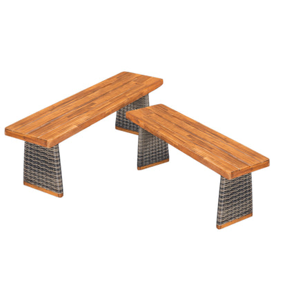 Vireor  3-piece Outdoor Acacia Wood Dining Table Set with 1 Table and 2 Benches