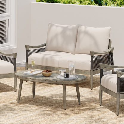 Brsin Outdoor Patio Seating Group,Woven Rope Loveseat with Cushions and Coffee Table