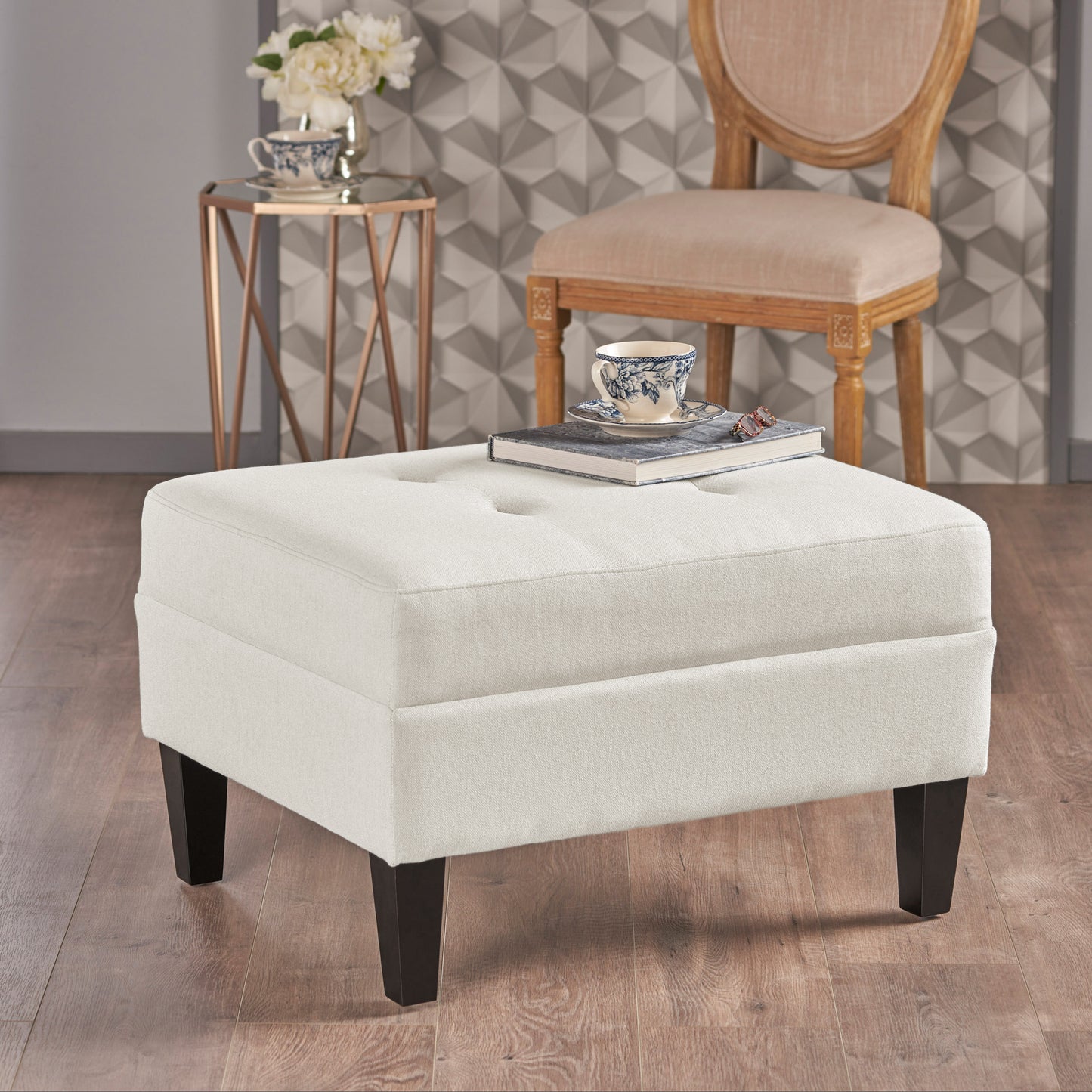 Briseis High-quality Upholstered Ottoman with birch legs, comfortable lounge stool