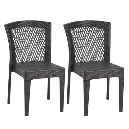 Brisa Outdoor Dining Chairs, Stackable Chairs with UV-Resistant PE Rattan and Steel Frame, Supports 400lbs,Set of 2