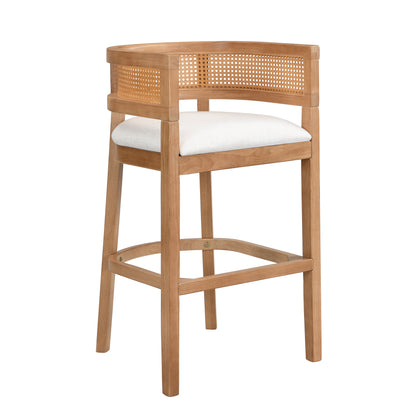 Tiberius Wood And Rattan Upholstered Arm Bar Stools,Set of 2