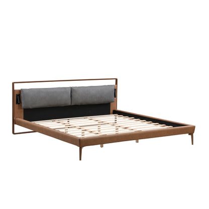 Mireva Brown&Gray Leather King Bed with 2pcs Night Lights