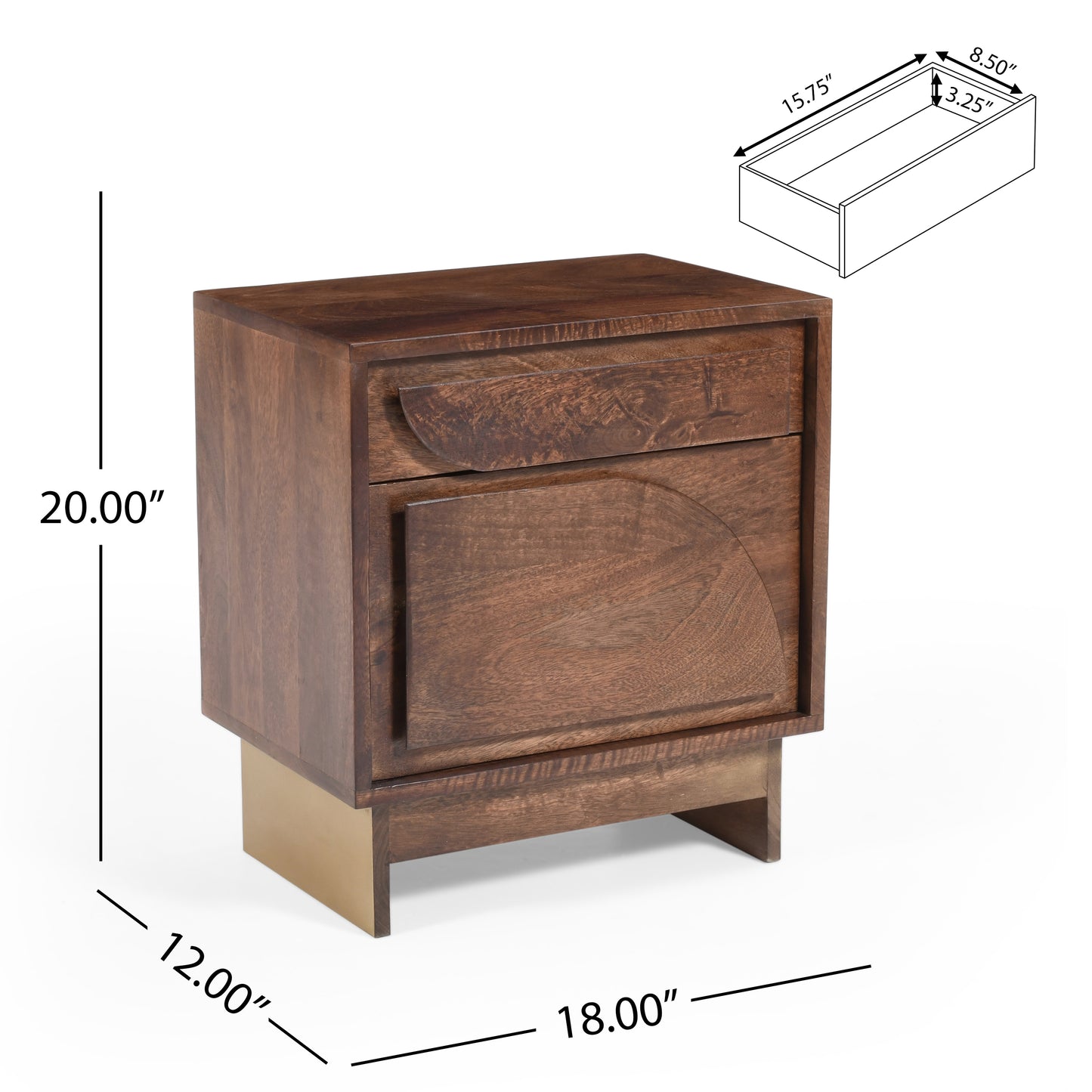 Pergolae Walnut Finish Nightstand with 1 drawer