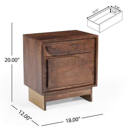 Pergolae Walnut Finish Nightstand with 1 drawer