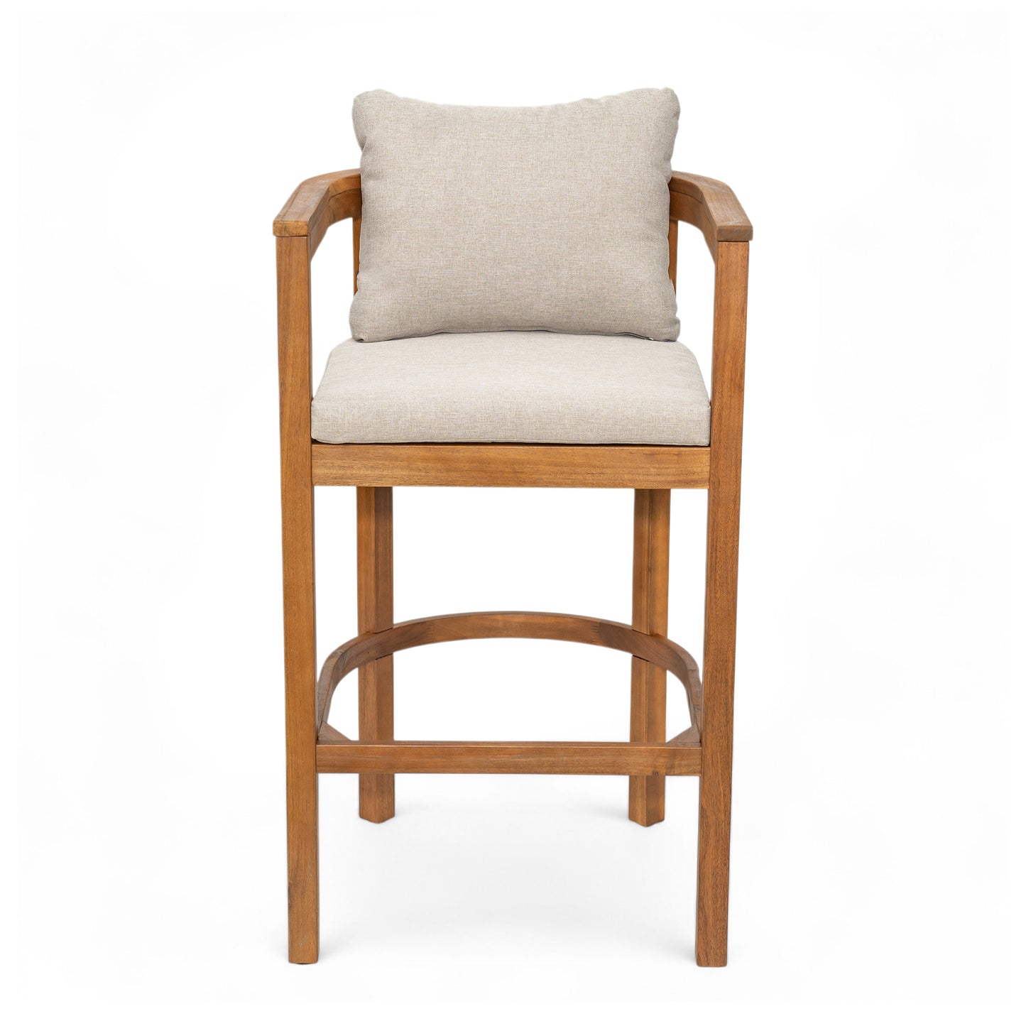 Abacoa Outdoor Barstool,Acacia Wood Finish with Beige Cushion, Set of 2