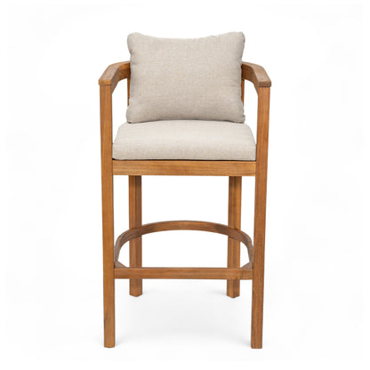Abacoa Outdoor Barstool,Acacia Wood Finish with Beige Cushion, Set of 2