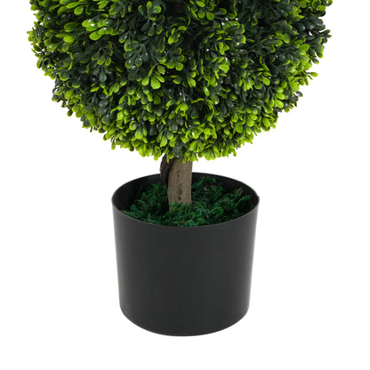 Valvion 34" Artificial Topiary Boxwood Tree Double Ball with Black Plastic Pot, Set of 2