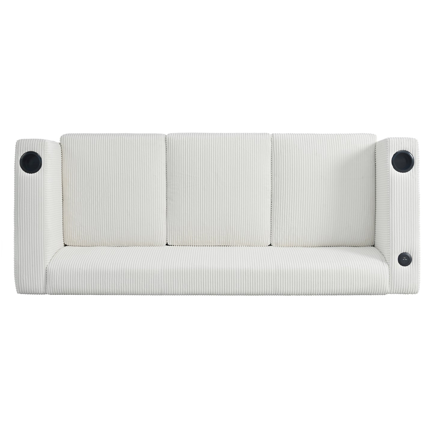 Modern three-seat Solid Wood sofa in striped finish with two cup holders