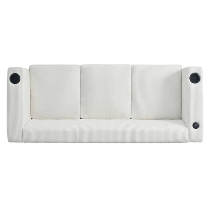 Modern three-seat Solid Wood sofa in striped finish with two cup holders