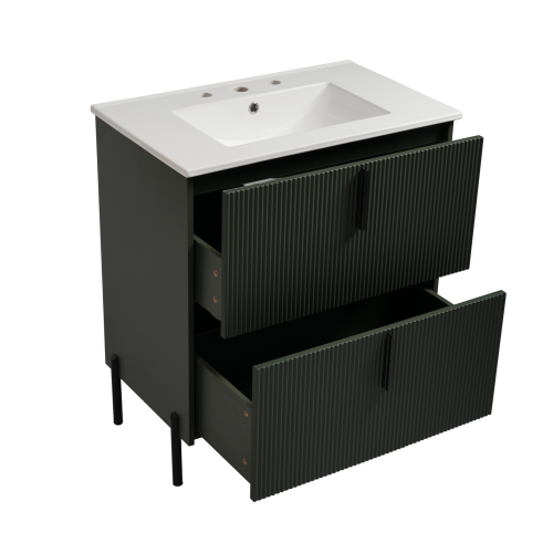 Peaken 30" Bathroom Vanity with Ceramic Sink and Full-Extension Drawers, Soft Close Undermount Drawer Slides
