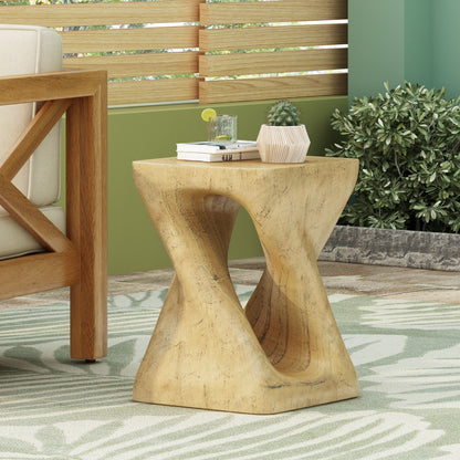 Woanar MGO Twist Shape Side Table, Wood-like texture