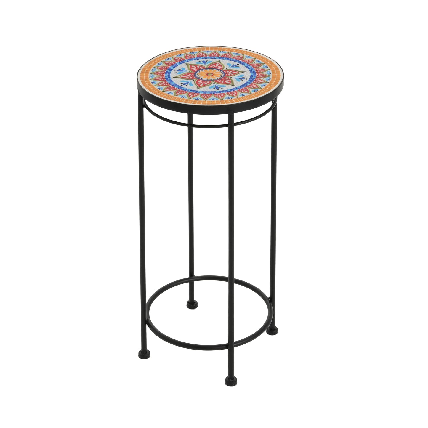 Caius Outdoor Patio Plant Stands, Ceramic Tile, Iron, Set of 3