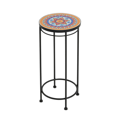 Caius Outdoor Patio Plant Stands, Ceramic Tile, Iron, Set of 3