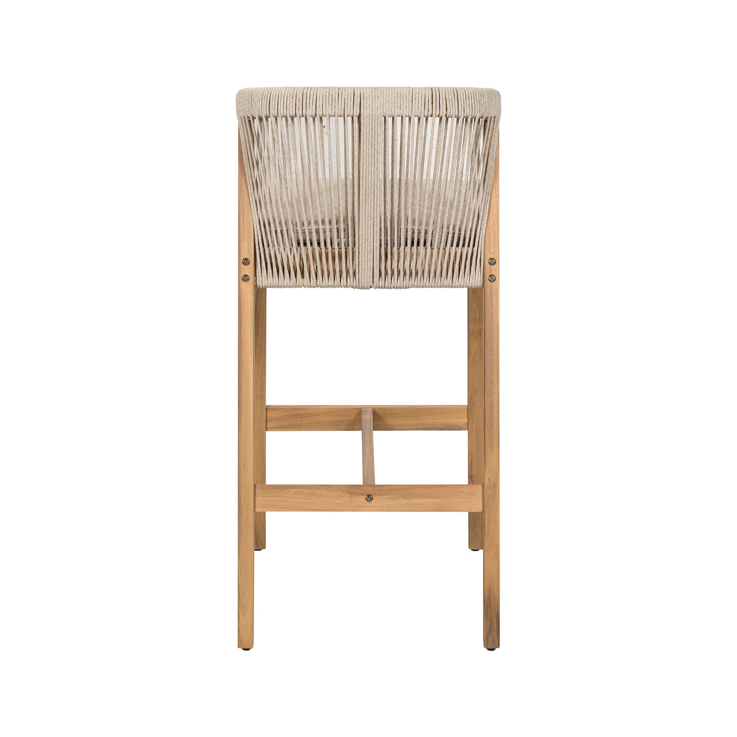 Ylisora Outdoor Barstool, Teak Finished Wood with Beige Cushion, Set of 2