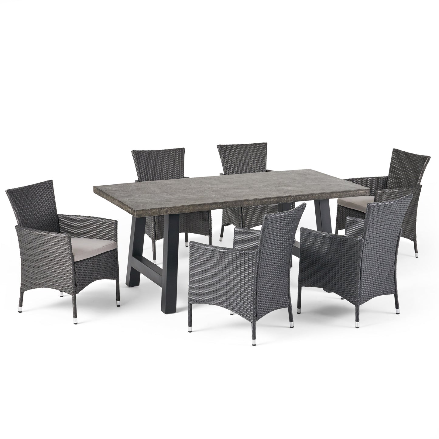 Muriel Outdoor 7 Piece Wicker Dining Set with Light Weight Concrete Dining Table