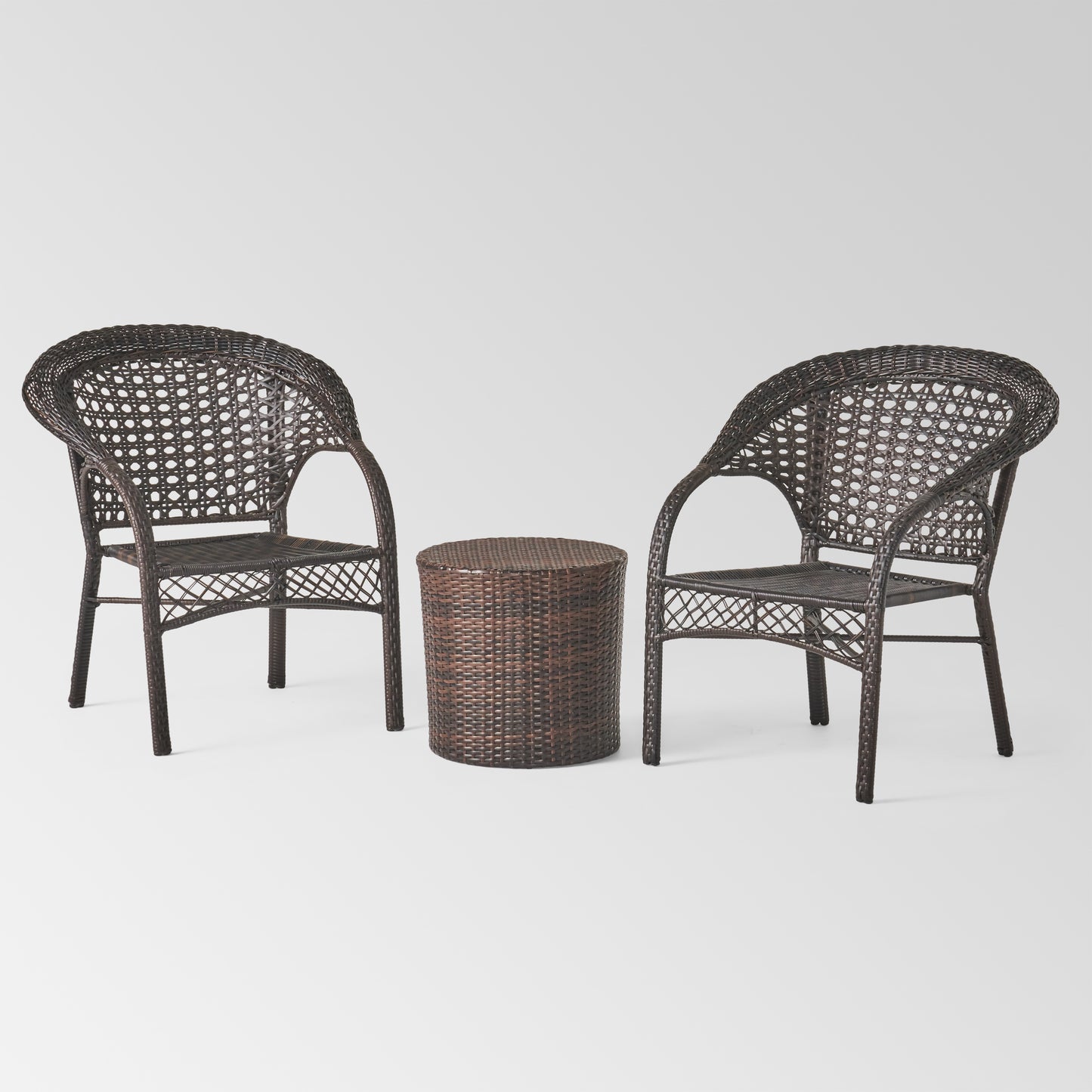 Mystic Outdoor 3 Piece Multi-brown Wicker Stacking Chair Chat Set
