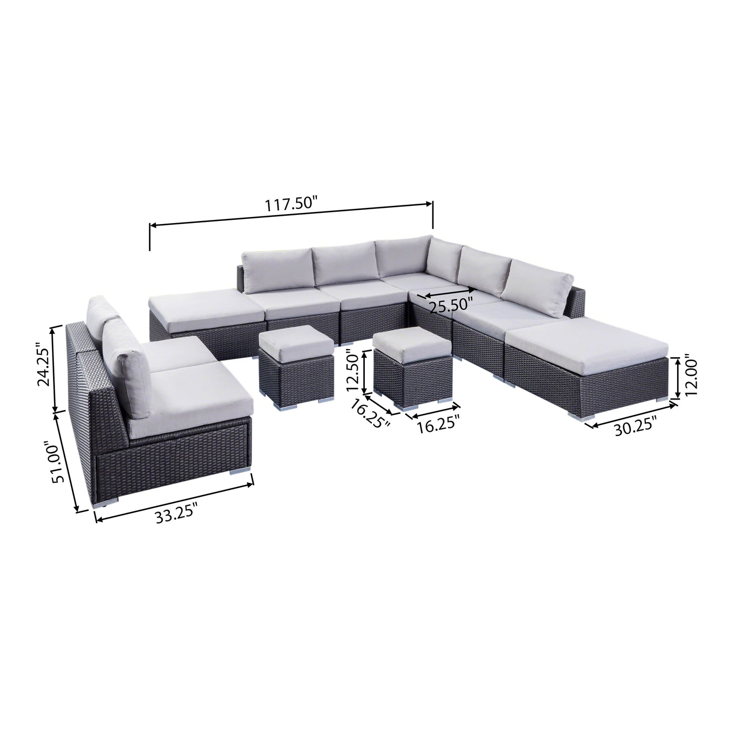 Tammy Rosa Outdoor 7 Seat Wicker Sofa Sectional Set with Aluminum Frame