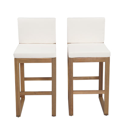 Tylarion Outdoor Rustic Acacia Wood Barstool with Cushions,Set of 2